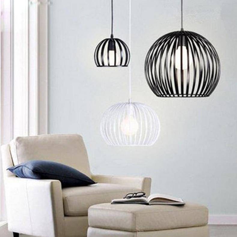 Vintage Round Cage Pendant Light (Black or White) Norenza