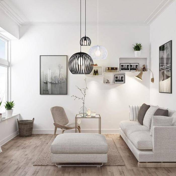 Vintage Round Cage Pendant Light (Black or White) Norenza