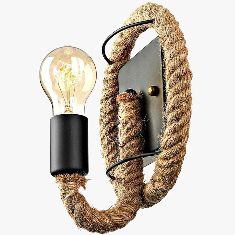 Vintage Rustic Wall Sconce with Rope Norenza