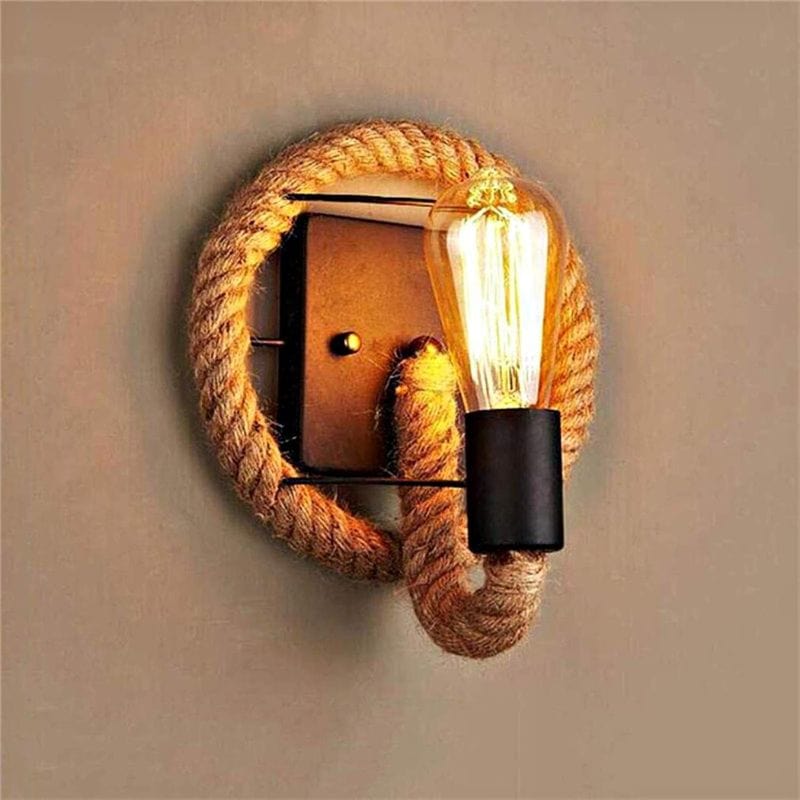 Vintage Rustic Wall Sconce with Rope Norenza