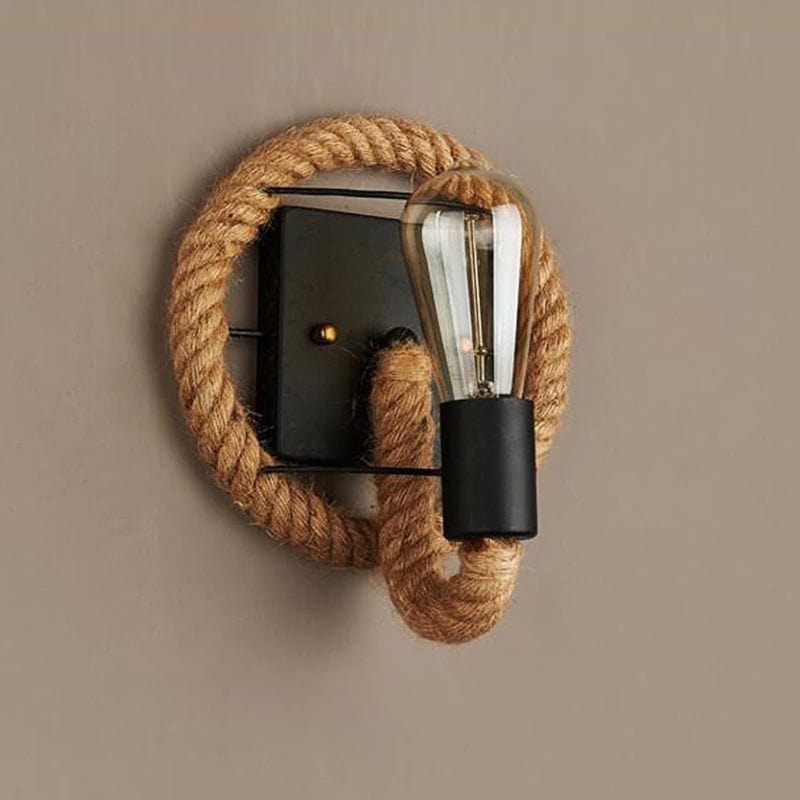 Vintage Rustic Wall Sconce with Rope Norenza