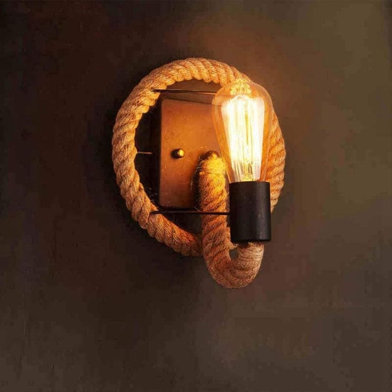 Vintage Rustic Wall Sconce with Rope Norenza