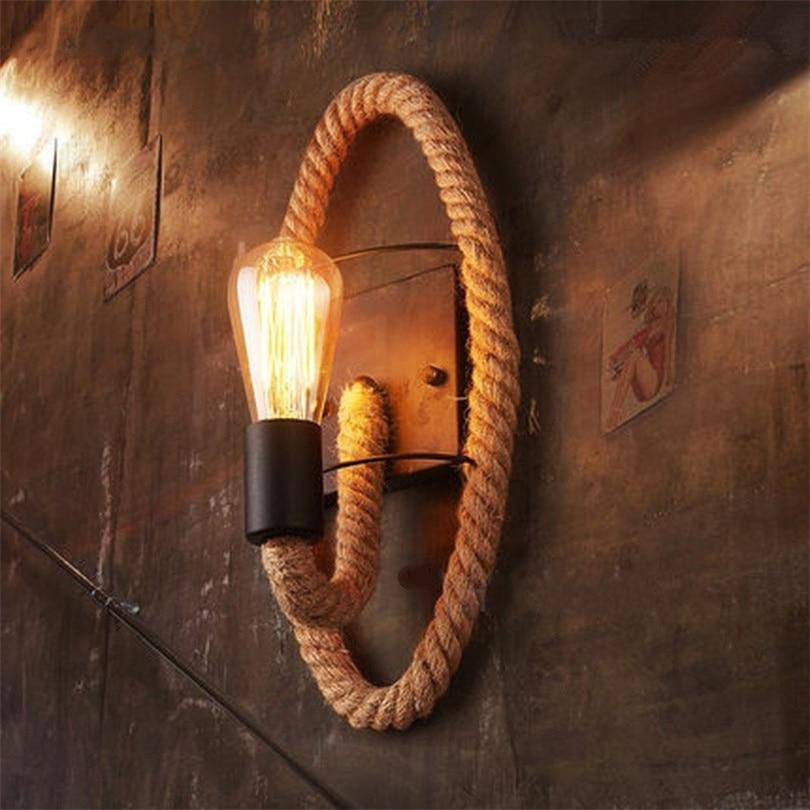 Vintage Rustic Wall Sconce with Rope Norenza
