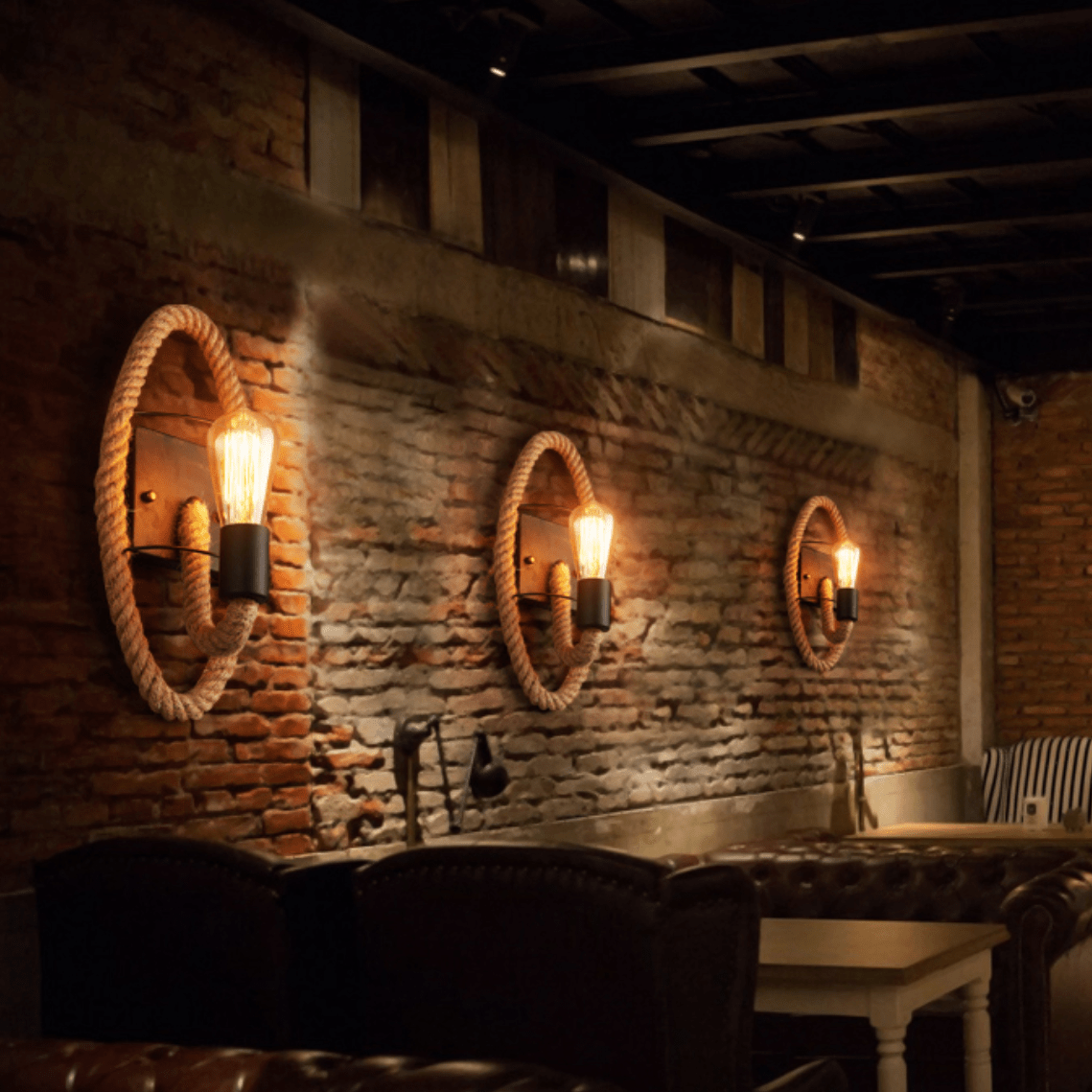 Vintage Rustic Wall Sconce with Rope Norenza