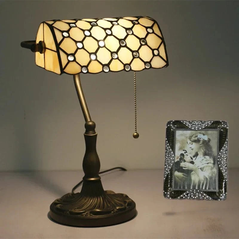 Vintage Stained Glass Bedside Lamp for Interior Decor Beige Norenza