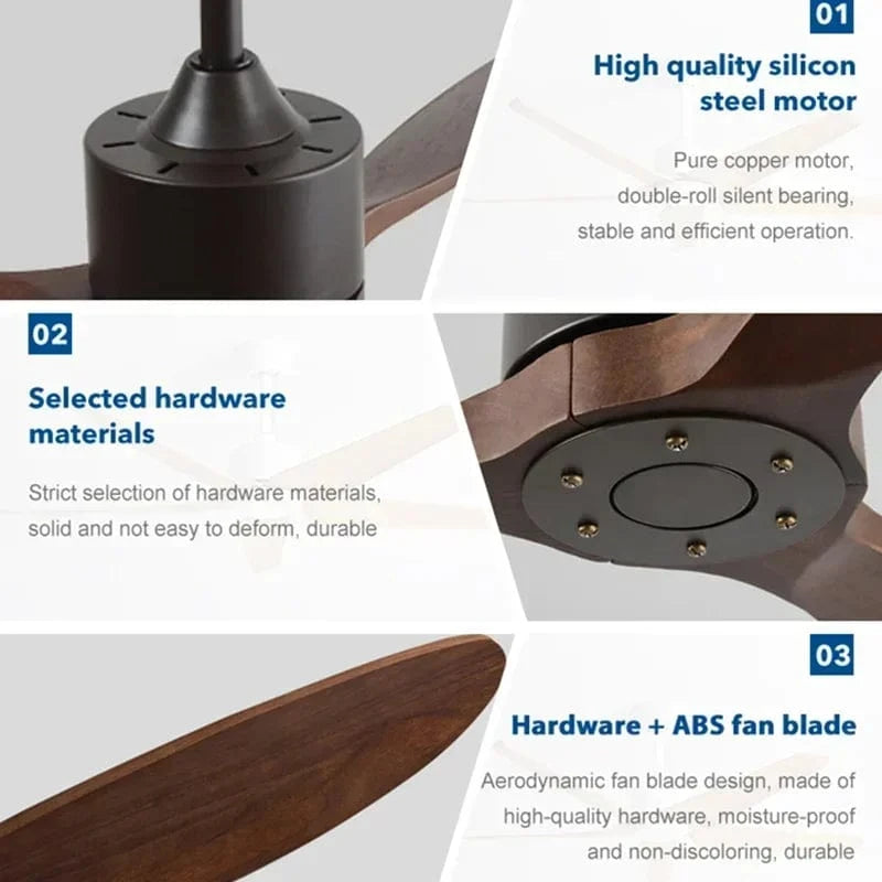 Vintage Wood Industrial Ceiling Fan with Remote Control Norenza