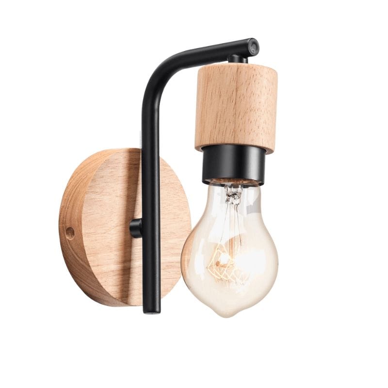Vintage Wood Wall Sconce with E27 Lampshade for Bedroom, Living Room, Restaurant & Bar B Norenza