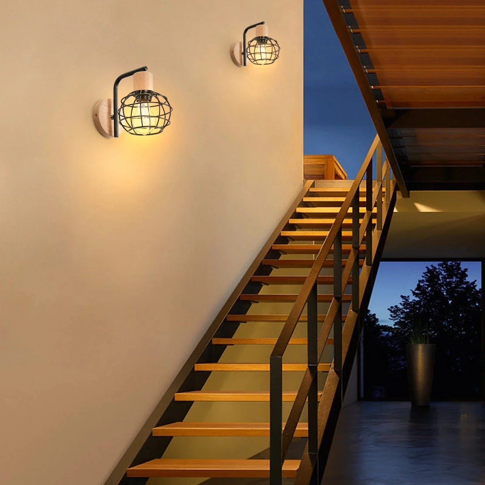 Vintage Wood Wall Sconce with E27 Lampshade for Bedroom, Living Room, Restaurant & Bar Norenza