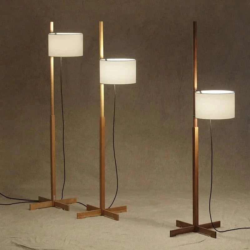 Wabi Sabi Nordic Floor Lamp - Solid Wood & Fabric Shade Norenza