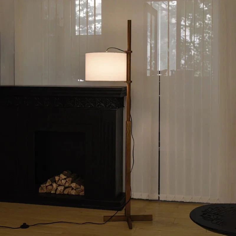 Wabi Sabi Nordic Floor Lamp - Solid Wood & Fabric Shade Norenza