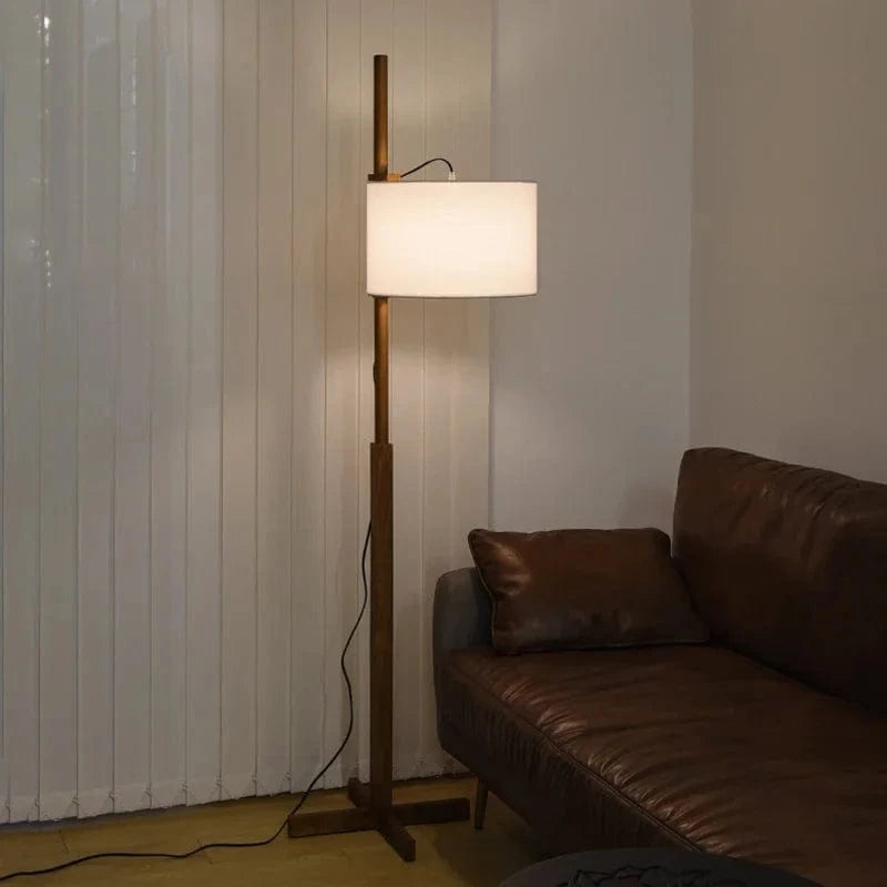 Wabi Sabi Nordic Floor Lamp - Solid Wood & Fabric Shade Norenza