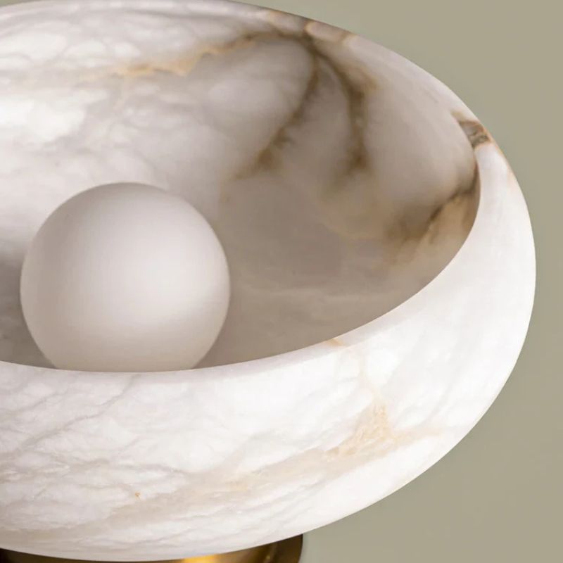 Natural Snowflake Marble and Brass Nightstand Lamp