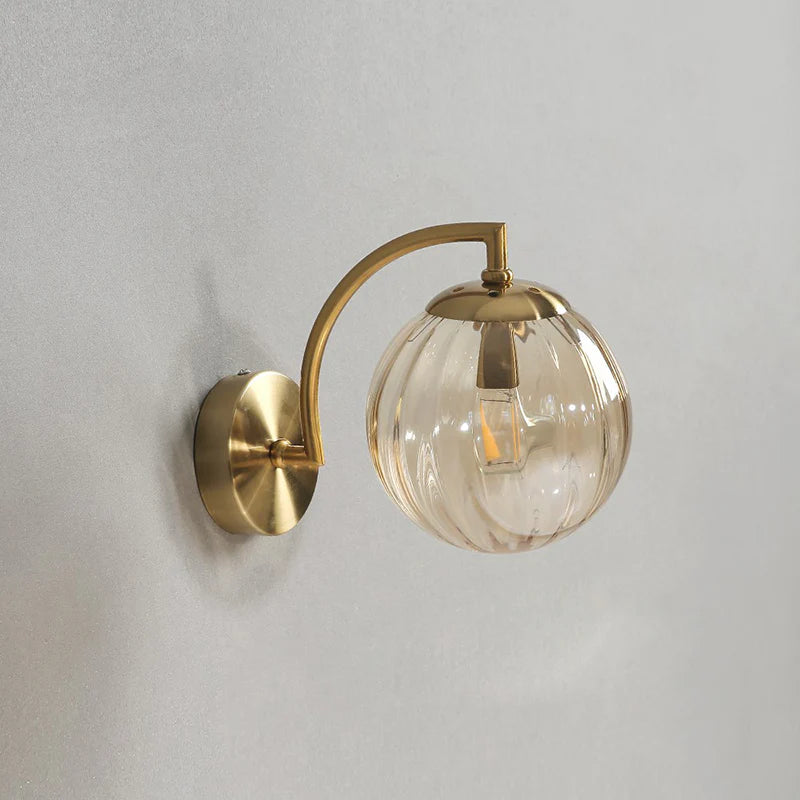 Gold LED Wall Sconce with Smoke Glass Ball