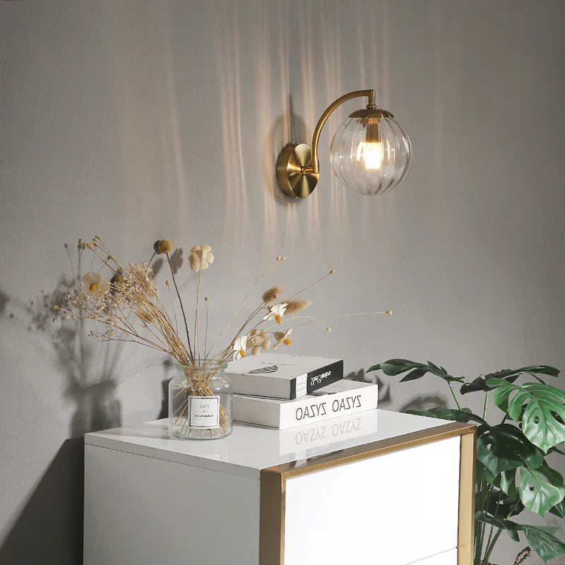 Gold LED Wall Sconce with Smoke Glass Ball