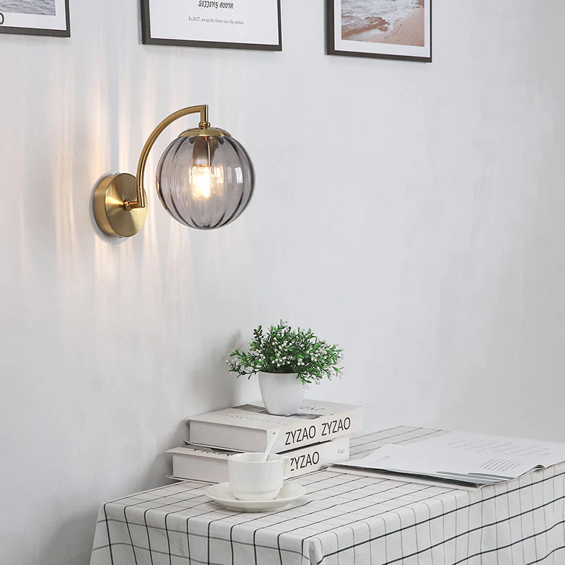 Gold LED Wall Sconce with Smoke Glass Ball