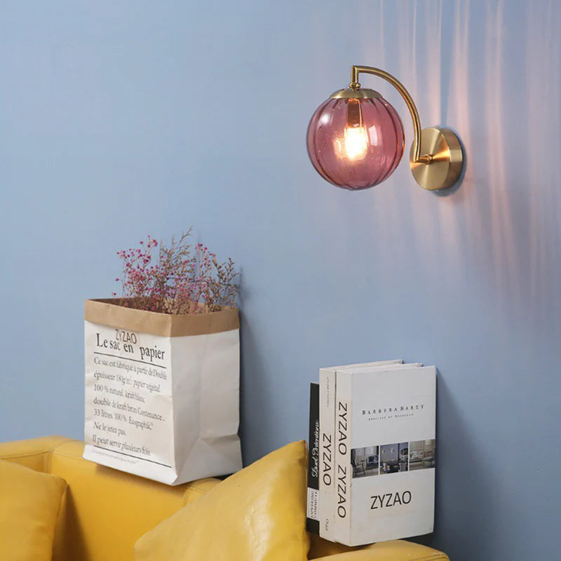 Gold LED Wall Sconce with Smoke Glass Ball