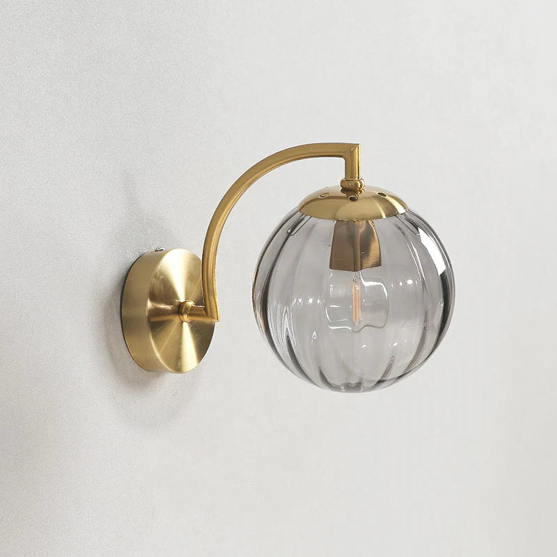 Gold LED Wall Sconce with Smoke Glass Ball