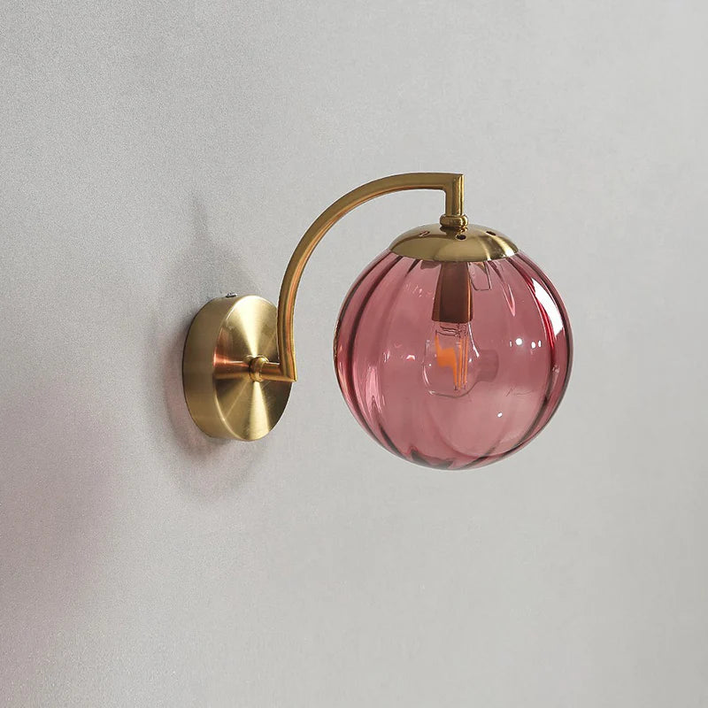 Gold LED Wall Sconce with Smoke Glass Ball