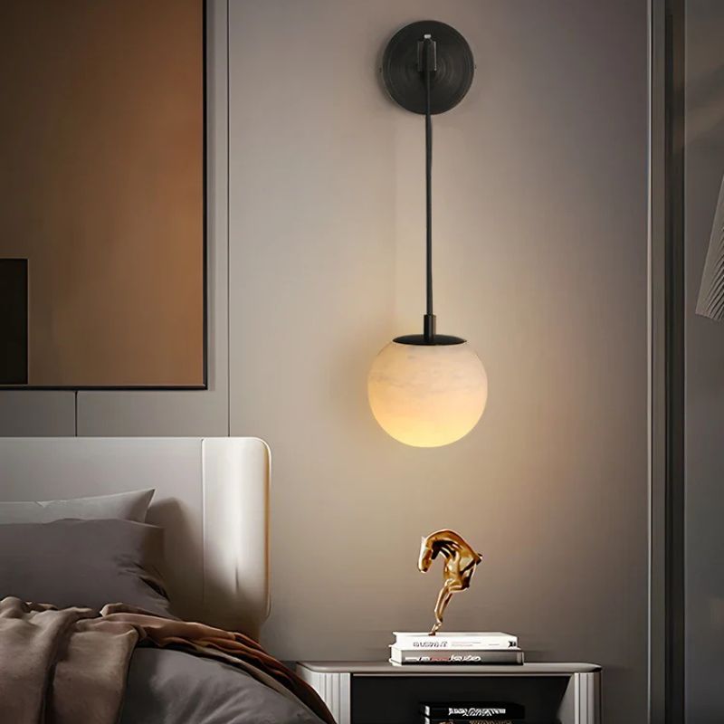 Modern Copper and Natural Marble Bedside Lamp