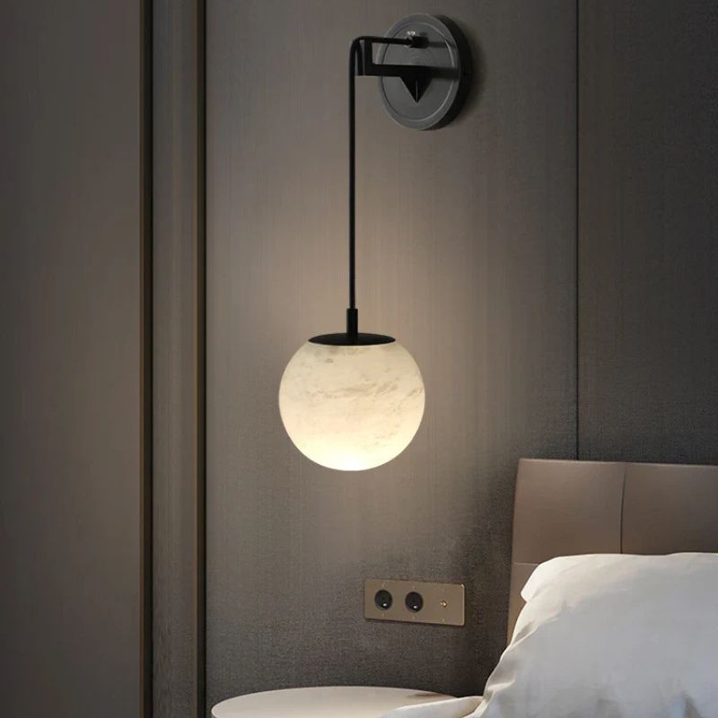Modern Copper and Natural Marble Bedside Lamp