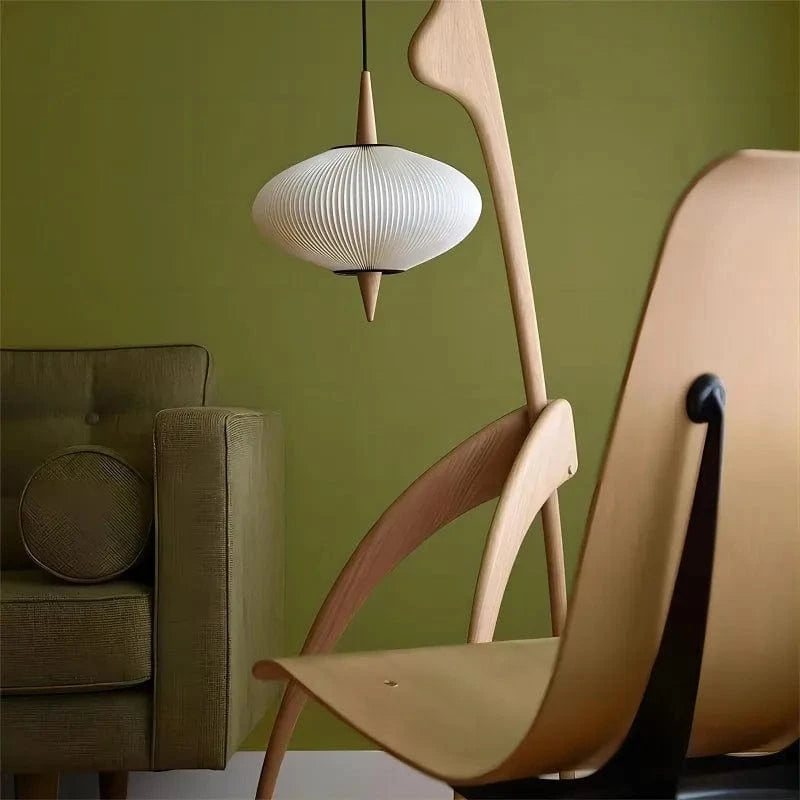 Walnut Wood Design Floor Lamp with Hanging Light Norenza