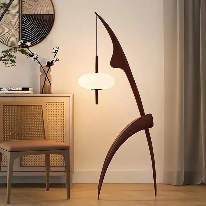 Walnut Wood Design Floor Lamp with Hanging Light Norenza