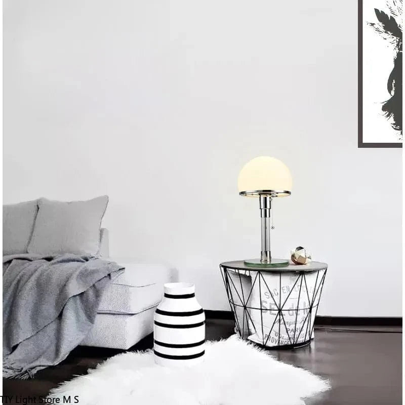 Wilhelm Wagenfeld Nordic Designer Bauhaus LED Table Lamp - Glass & Stainless Steel Norenza