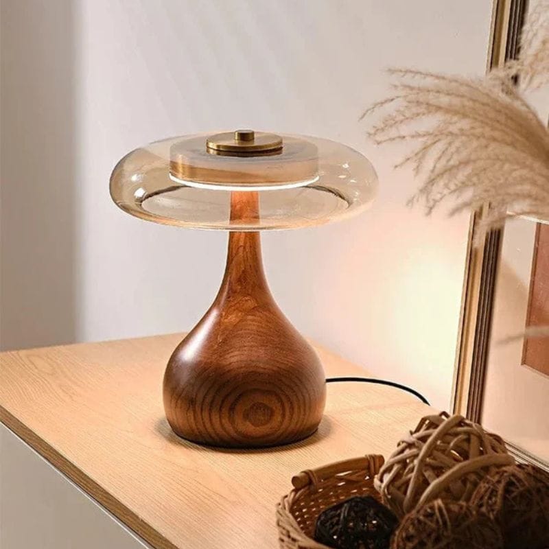 Wood & Glass Table Lamp – Modern Retro Artisan Design Norenza