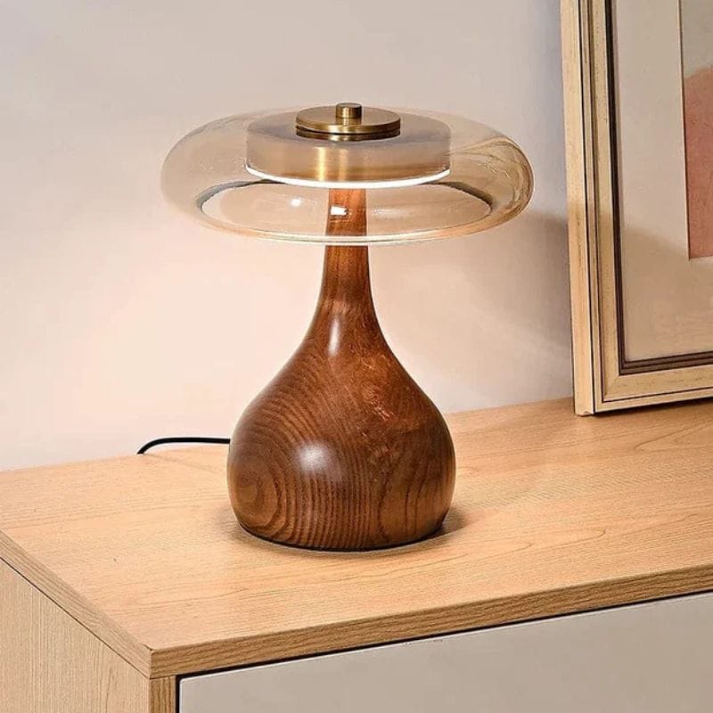 Wood & Glass Table Lamp – Modern Retro Artisan Design Norenza