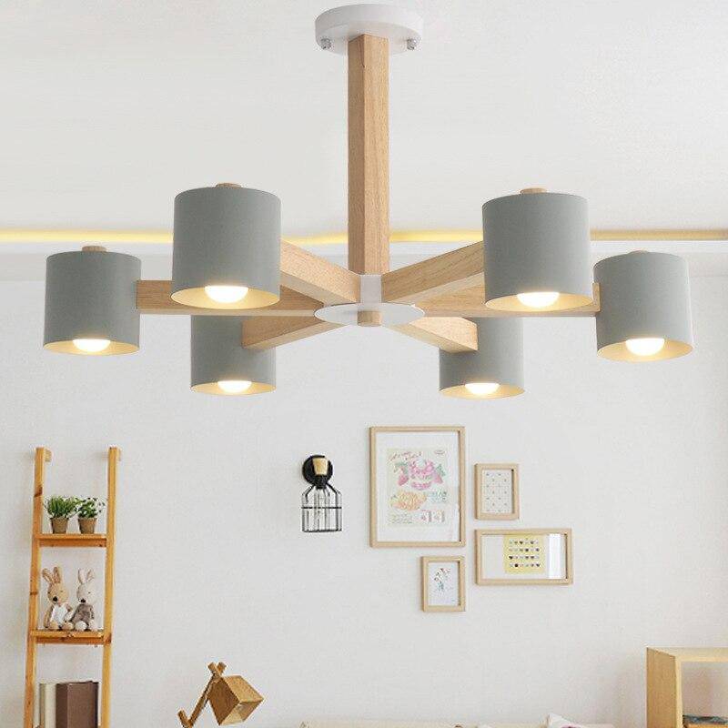 Wooden Ceiling Light with Multi-Colored Cylinder Spots Gray Norenza