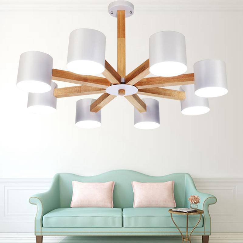 Wooden Ceiling Light with Multi-Colored Cylinder Spots White Norenza