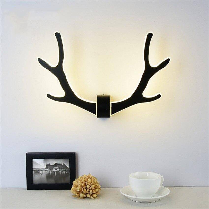 Wooden LED Wall Sconce in Deer Antler Design Black Norenza