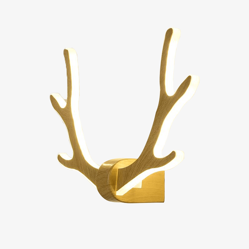 Wooden LED Wall Sconce in Deer Antler Design Natural Wood Norenza