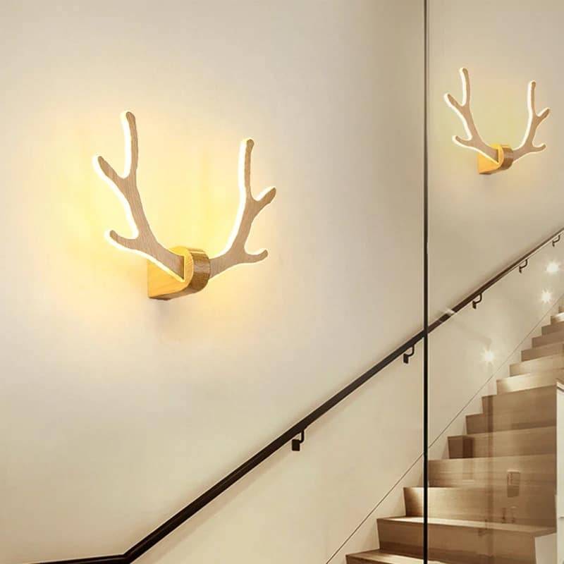 Wooden LED Wall Sconce in Deer Antler Design Norenza