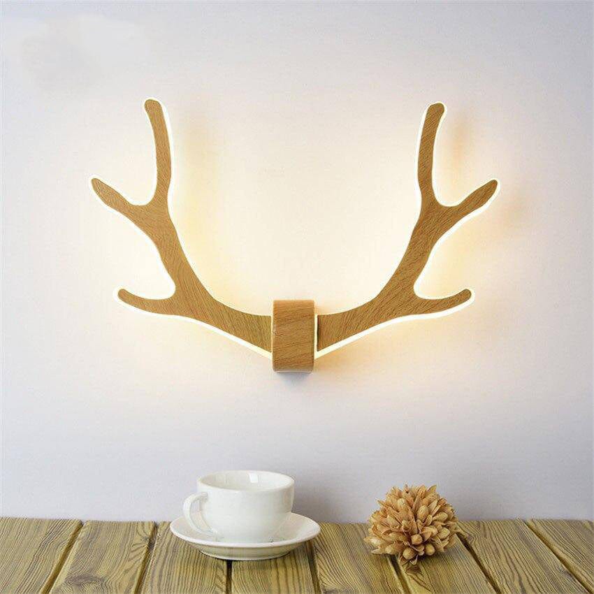 Wooden LED Wall Sconce in Deer Antler Design Norenza