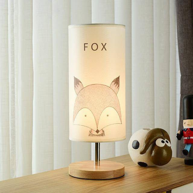 Wooden Nightstand (or Desk) Lamp with Animal Design for Kids Fox Norenza