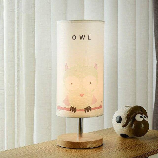 Wooden Nightstand (or Desk) Lamp with Animal Design for Kids Owl Norenza