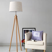 Wooden Tripod Floor Lamp with Fabric Shade Beige Norenza