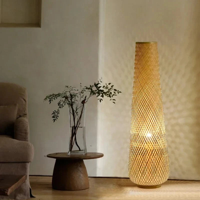 Zen Japanese Bamboo Floor Lamp for Indoor Decor Natural Wood Norenza